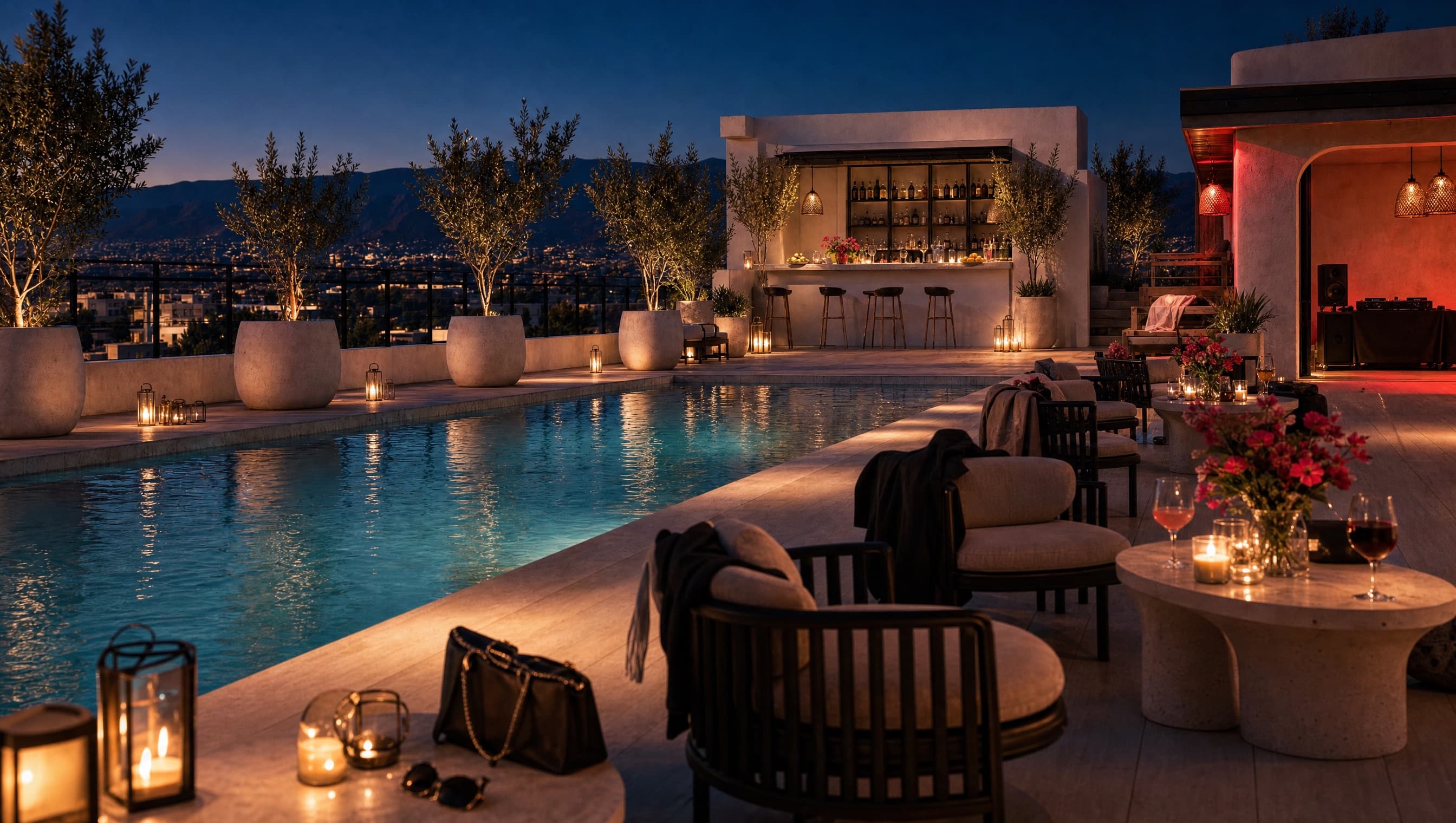 Rooftop event at night
